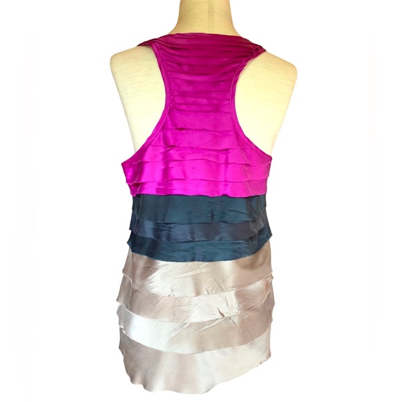 ANTHROPOLOGIE 100% SILK TIERED RUFFLE COLOR BLOCK TOP CAMI BLOUSE SMALL NEW $250 - Picture 3 of 6